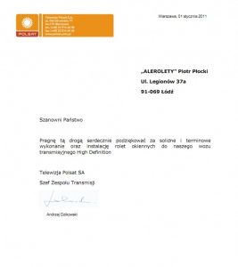 Referencje Polsatu dla ALEROLET